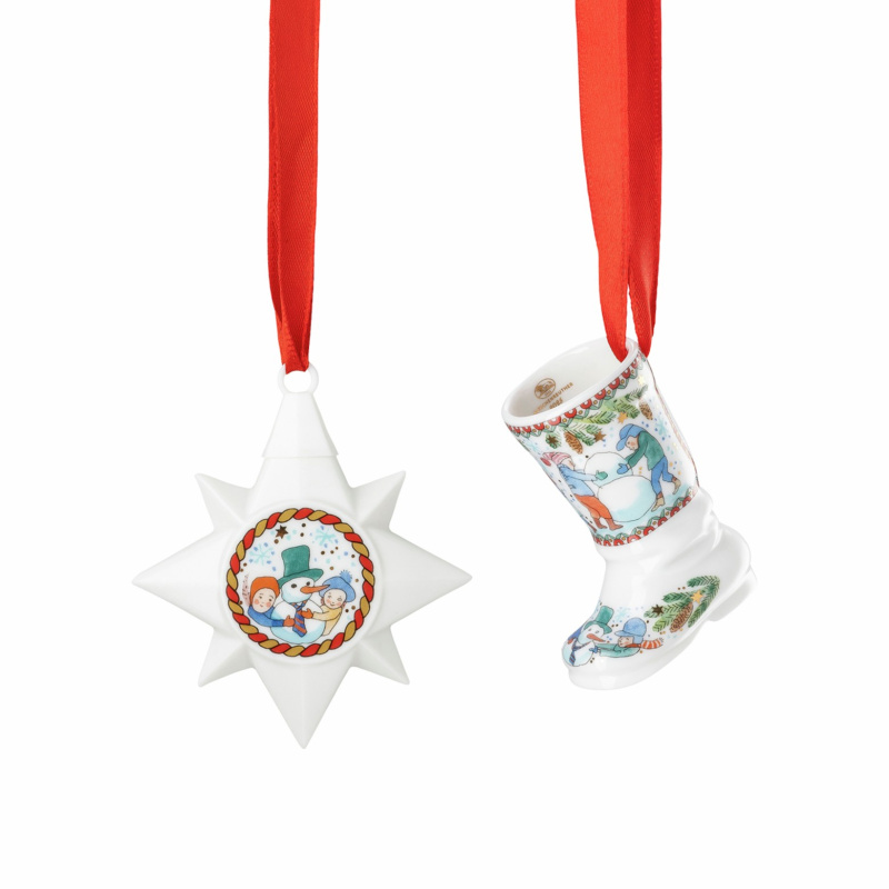 Rosenthal Vánoční set porcelánové Mini ozdoby hvězda/bota, Vánoční radovánky, Ø 6,5/5,2 cm 02481-727496-28622