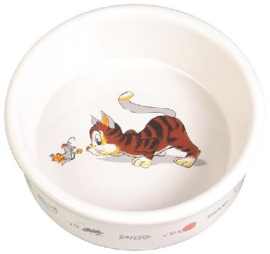 Keramická miska bílá, motiv kočka s myší 200 ml/ 11 cm