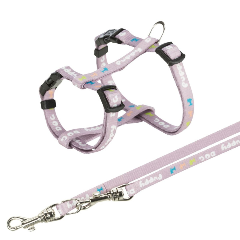 Junior puppy harness with lead, M–L: 27–45 cm/10 mm, 2.00 m, light lilac