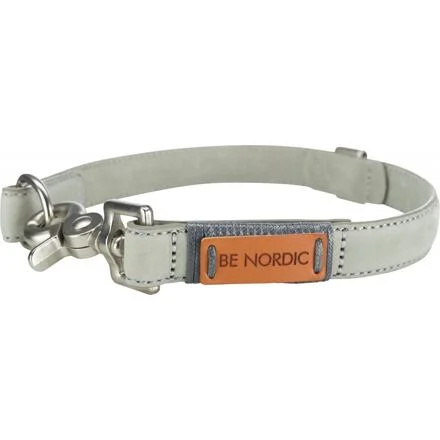 BE NORDIC kožený obojek - světle šedá L-XL: 55 cm/30mm