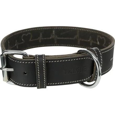 RUSTIC kožený obojek Heartbeat - černá L-XL:55-65cm/40mm