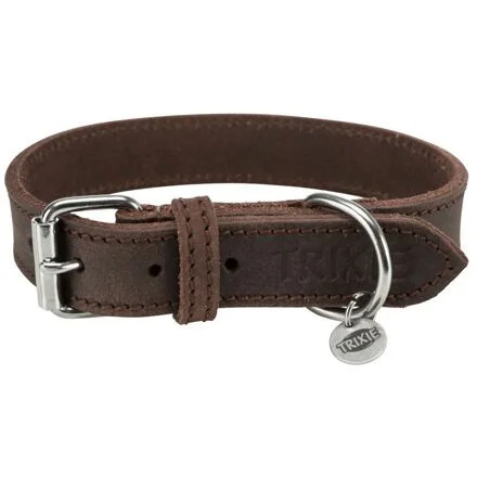 Kožený obojek RUSTIC - tmavě-hnědá S-M:34-40cm/25mm
