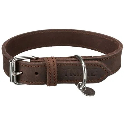 Kožený obojek RUSTIC - tmavě-hnědá M:37-44cm/25mm