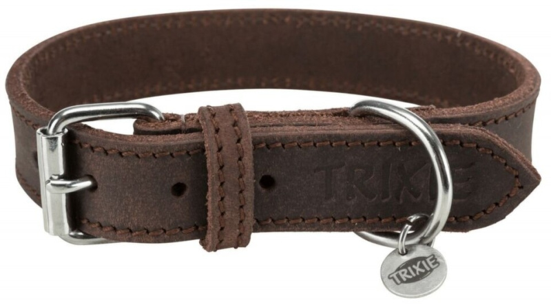 Kožený obojek RUSTIC - tmavě-hnědá M-L:42-48cm/25mm