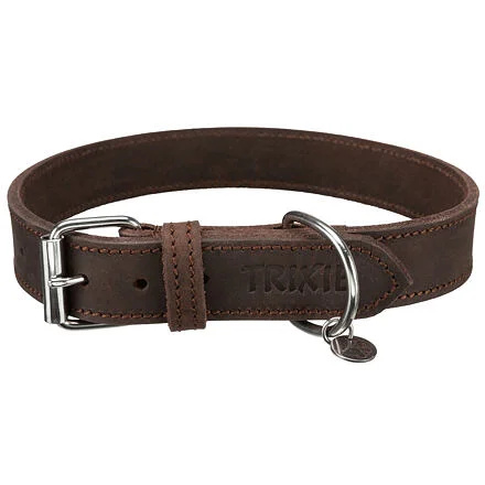 Kožený obojek RUSTIC - tmavě-hnědá L:48-56cm/30mm