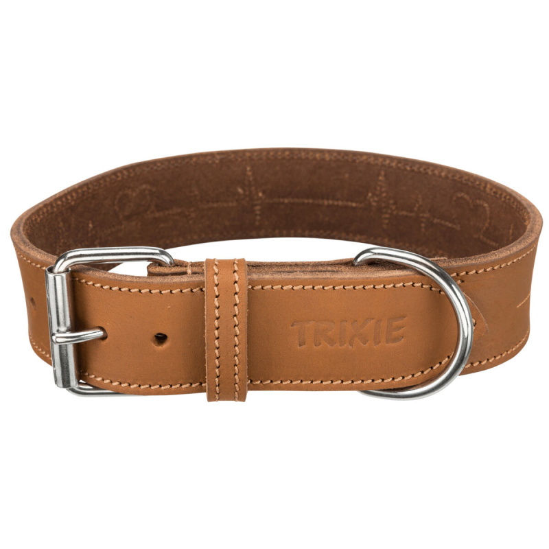 Rustic kožený obojek Heartbeat - hnědá L:47-55cm/40mm