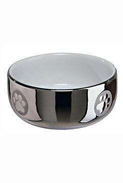 Keramická miska pro kočky s packami stříbrno/ bílá 0,3 l/ 11 cm