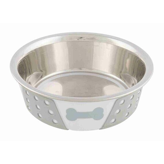 Nerezová miska se silikonovým opláštěním 0,4l/14cm bílo/šedá