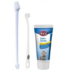 Sada dentální hygieny pro kočky (pasta se sýrovou příchutí 50g, dva zubní kartáčky) 1 sada