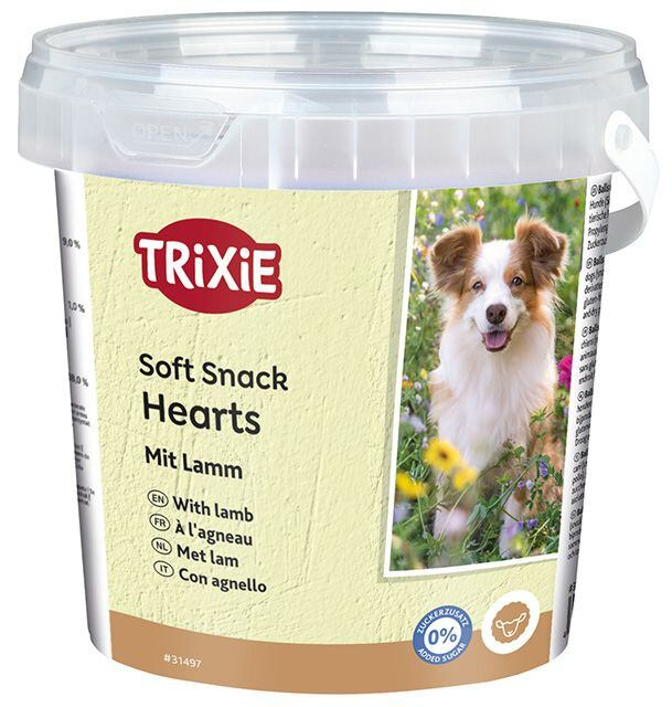 Soft Snack Happy Hearts - srdíčka jehněčí s rýží,kyblík 500 g