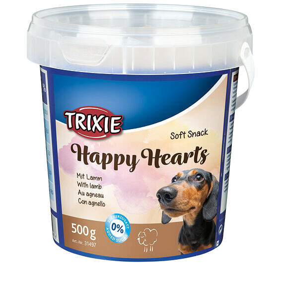 Soft Snack Happy Hearts - srdíčka jehněčí s rýží,kyblík 500 g