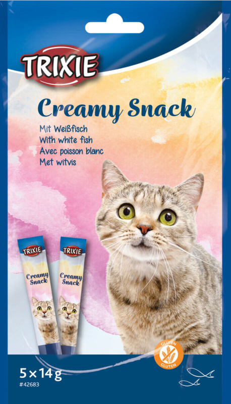 Creamy, krémová pochoutka pro kočky, tuňák a bílá ryba, 5 x 14 g