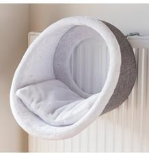 Závěsná plyšová kukaň s polštářem, kulatá, na topení  38x34cm