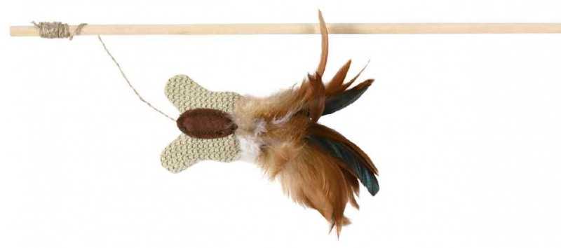 Udička s jutovým motýlkem s peřím a catnipem 45 cm