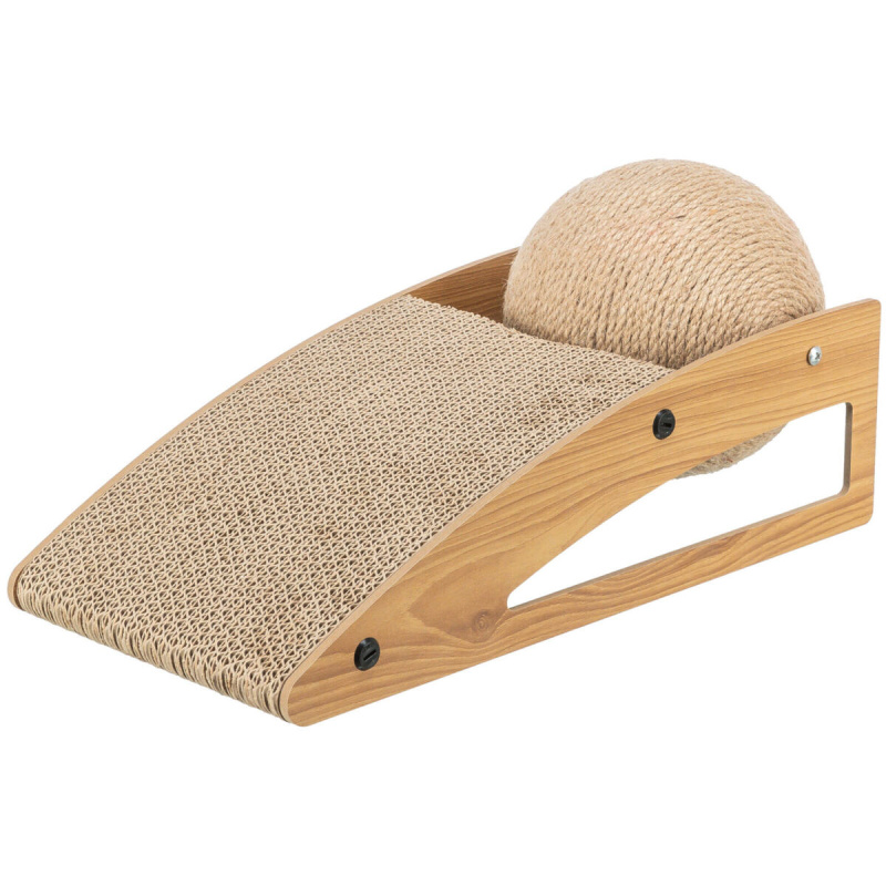 Škrabací rampa s míčem, 40 × 17 × 20 cm, dřevo/karton/sisal 1 ks