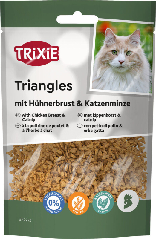 Triangles, trojúhelníčky s kuřecími prsíčky a catnipem, obsah masa 56 % 50g