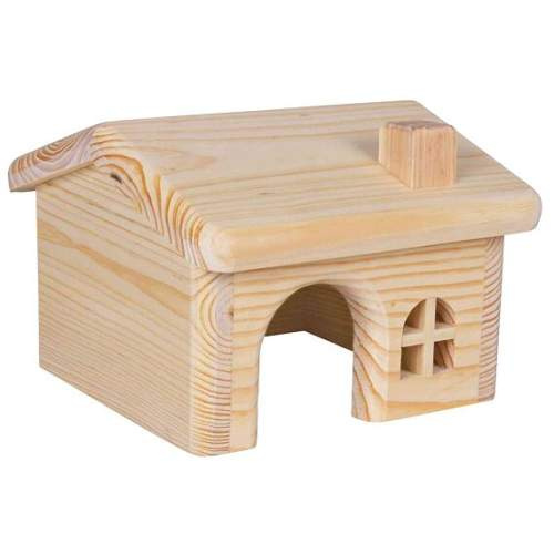 Dř. domek se sedlovou střechou pro myši a křečky 15x11x15 cm