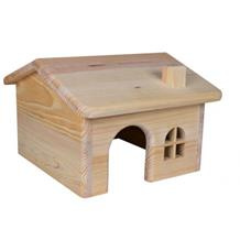 Dř. domek se sedlovou střechou pro myši a křečky 15x11x15 cm