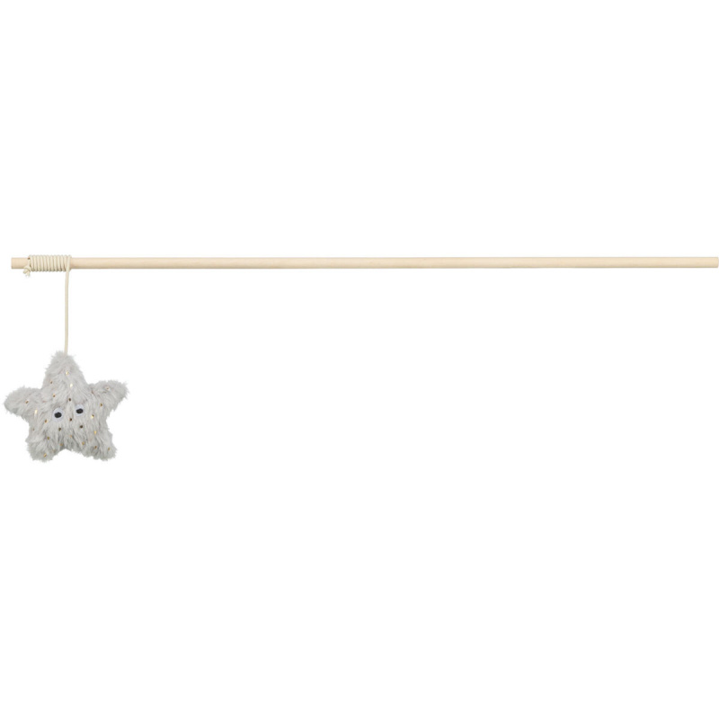 Vánoční hrací prut s hvězdičkou a catnipem, plyš/dřevo, šedá 1ks/48cm