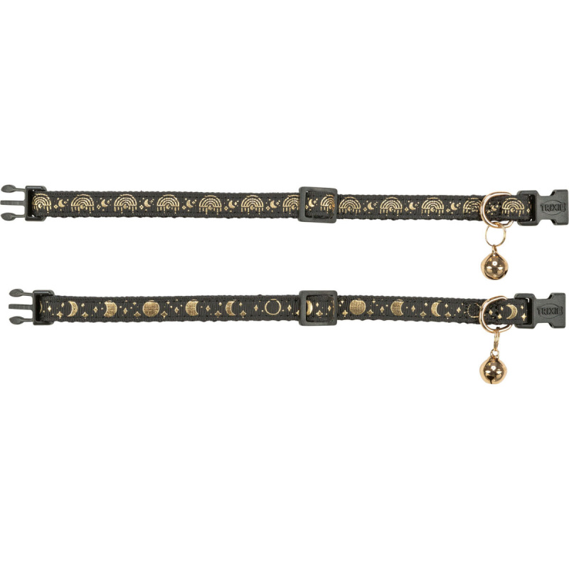 Obojek pro kočky, zlaté zdobení, s rolničkou, černá 1 ks