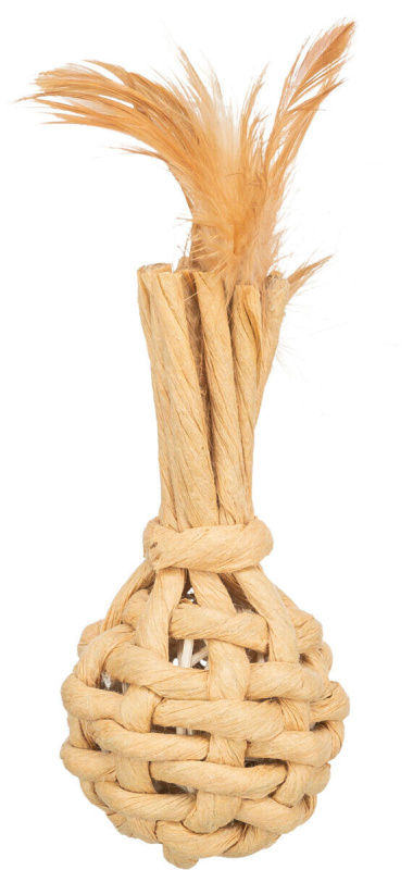 Baňka XXL z papírové příze, s rolničkou a peřím 15 cm