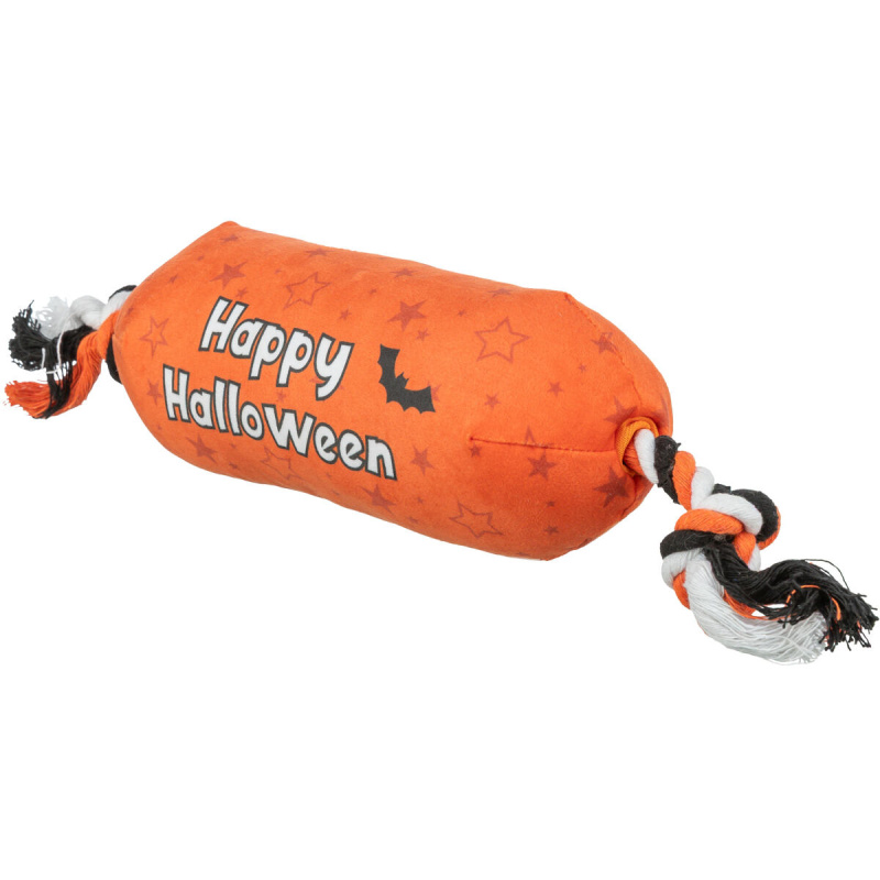Válec HALLOWEEN, plyšová hračka se zvukem, na laně, oranžová - LIMITOVANÁ NABÍDKA 1 ks/30 cm