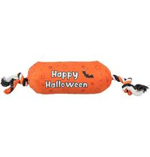 Válec HALLOWEEN, plyšová hračka se zvukem, na laně, oranžová - LIMITOVANÁ NABÍDKA 1 ks/30 cm