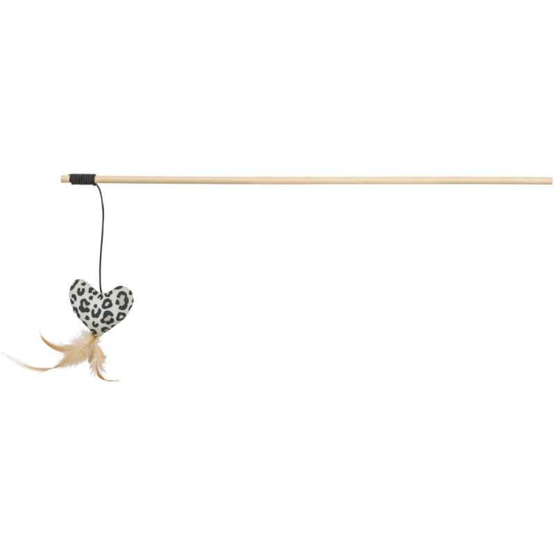 Hrací prut se srdíčkem, peříčko, catnip, plyš/dřevo 1ks/50cm