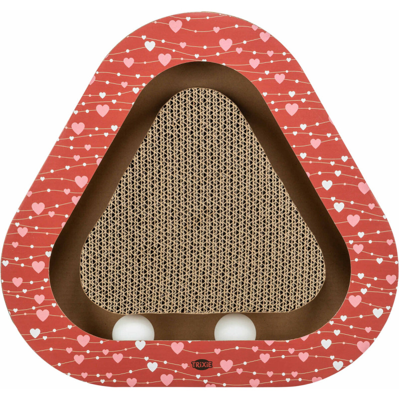 TRIXIE Škrabací karton VALENTINE triangl, s míčky a catnipem, 36 x 5 x 36/36 cm, červená - LIMITOVANÁ NABÍD