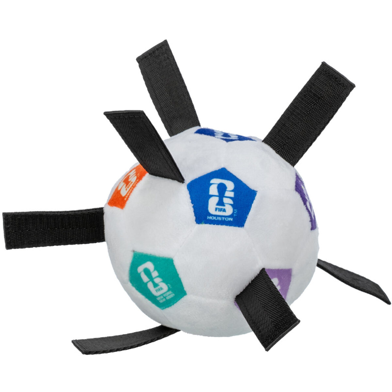 TRIXIE FIFA 2026 měkký aportovací míč s úchyty, 12 cm, bílá/barevná/černá - LIMITOVANÁ NABÍDKA