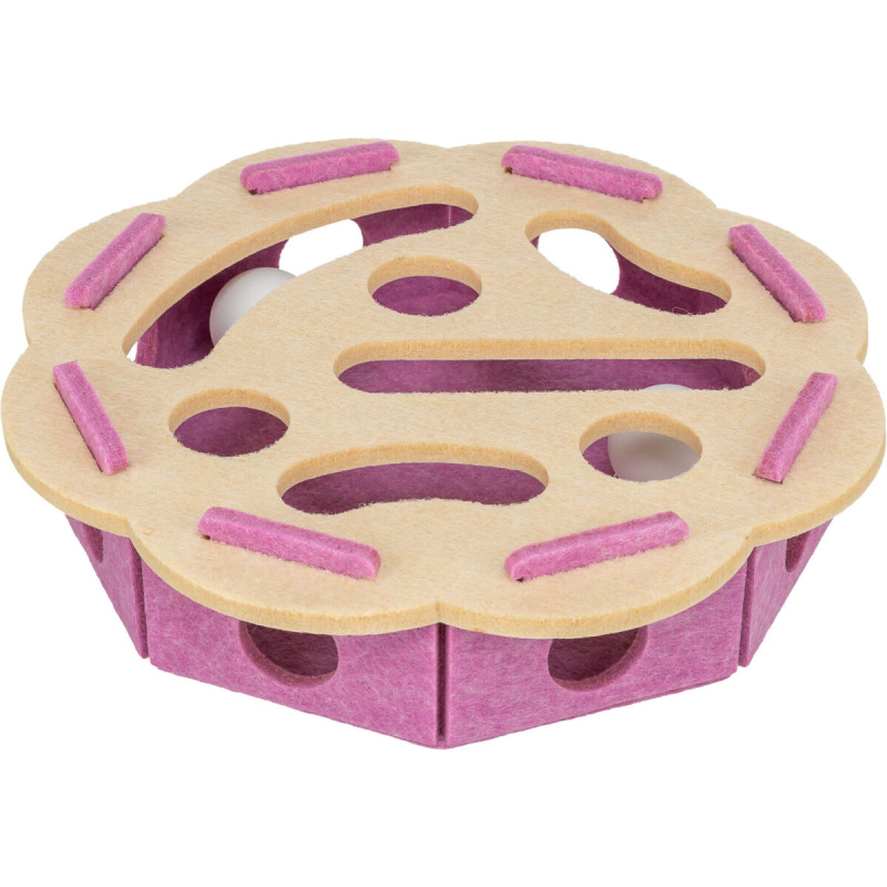 TRIXIE Interaktivní hra pro kočky Hole'n'Roll – květina, ø 30 × 7.5 cm, filc, růžová/béžová