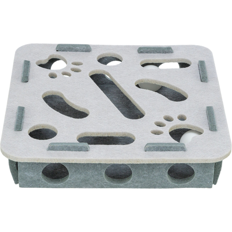 Interaktivní hra pro kočky Hole’n’Roll – box, ø 30 × 7.5 cm, filc, šedá 1 kds
