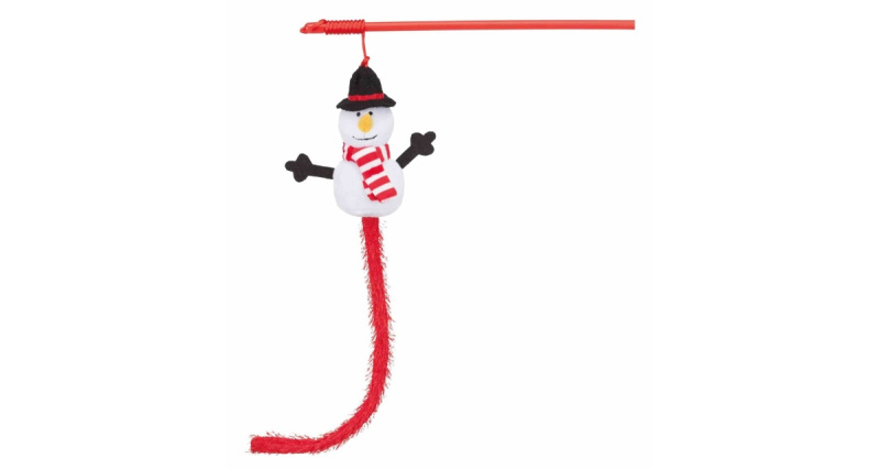 Vánoční hračka pro kočky sněhulák na udici 31 cm 1 ks