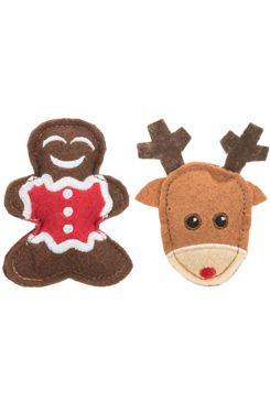 Xmas figure set - sada 2 vánočních hraček sob a perníček, 8 cm, filc 1 sada