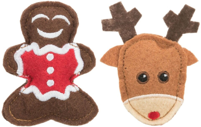 Xmas figure set - sada 2 vánočních hraček sob a perníček, 8 cm, filc 1 sada