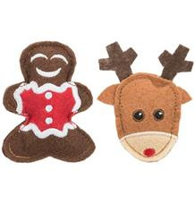 Xmas figure set - sada 2 vánočních hraček sob a perníček, 8 cm, filc 1 sada