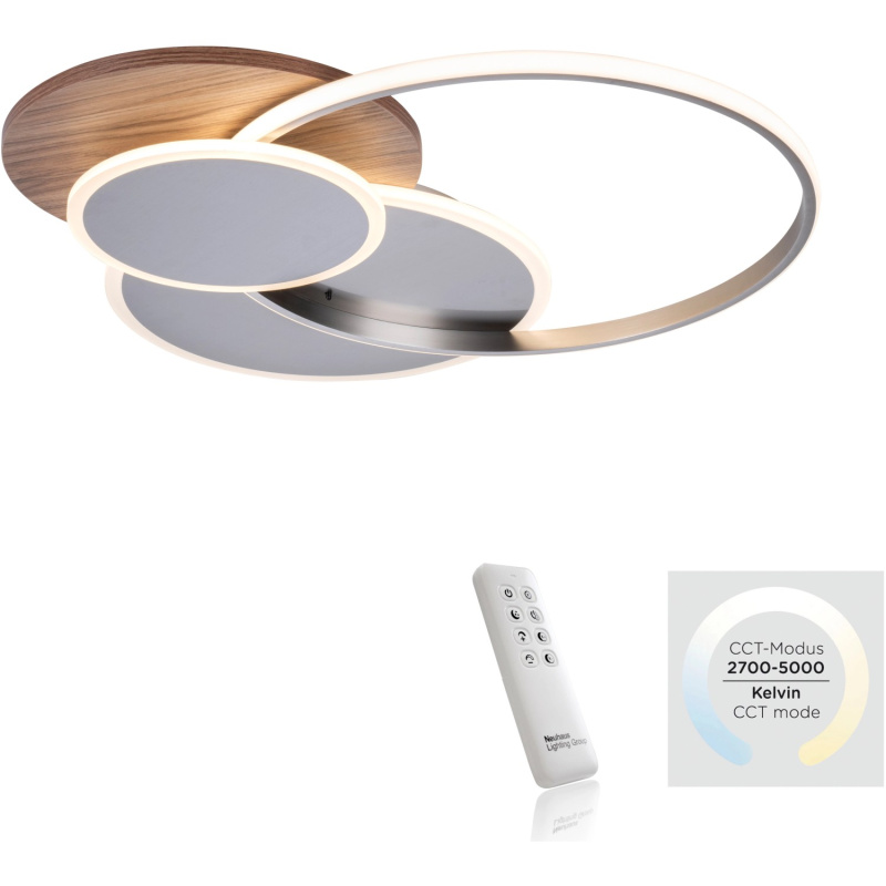 Paul Neuhaus Stropní LED svítidlo Palma, 50W, 6000lm, dekor dřeva, 65 x 62,5 cm