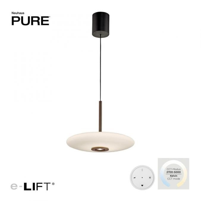 Paul Neuhaus Závěsné LED svítilo PURE E-Vitrum, 18W,š. 45 cm, CCT 2700-5700K Barva: Hnědá-opalová