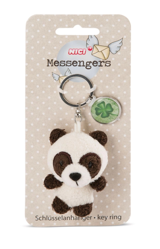 Přívěsek na klíče panda 7 cm s přívěskem „symbol čtyřlístku“ - 1 kus