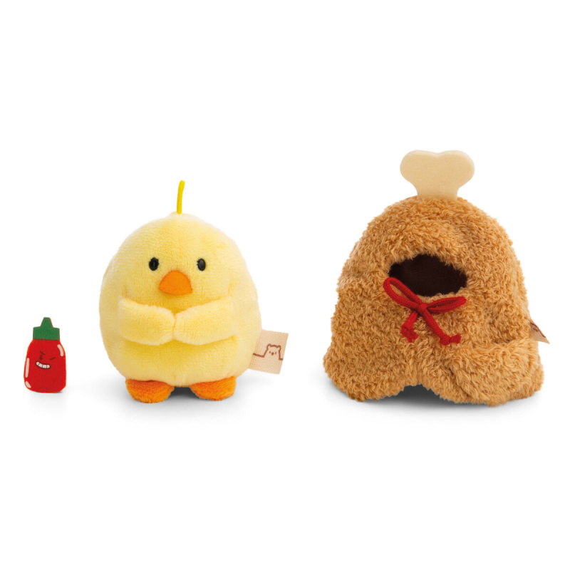 NICI plyš MyMochi Kuře Tschieps 8 cm v kostýmu kuřecí stehýnko a chilli om.,set dár.b. 8,5x6,5x10cm