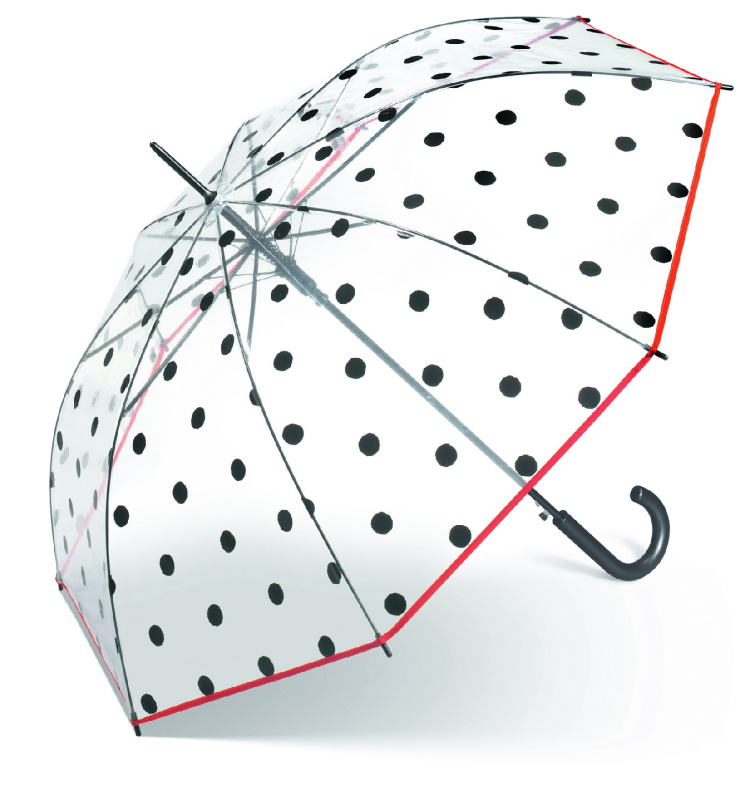 Happy Rain deštník dlouhý automatický Domeshape transparentní Black&Red dots 85cm/100cm
