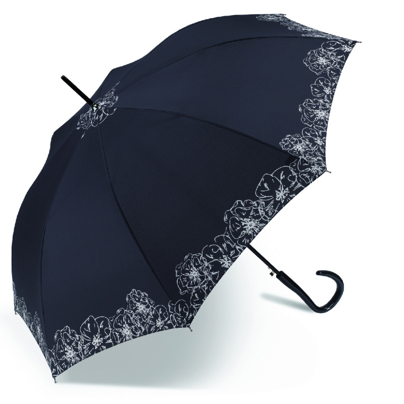 Pierre Cardin deštník Dlouhý automatický Černý Black&White Flower, border 89cm/106cm