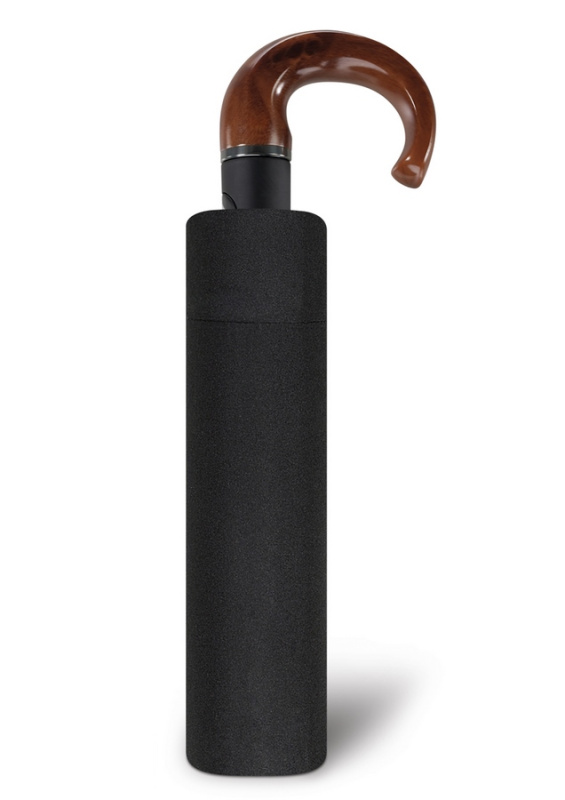 Pierre Cardin deštník Easymatic Skládací automatický Černý 32cm/100cm Dřevěná zahnutá rukojeť