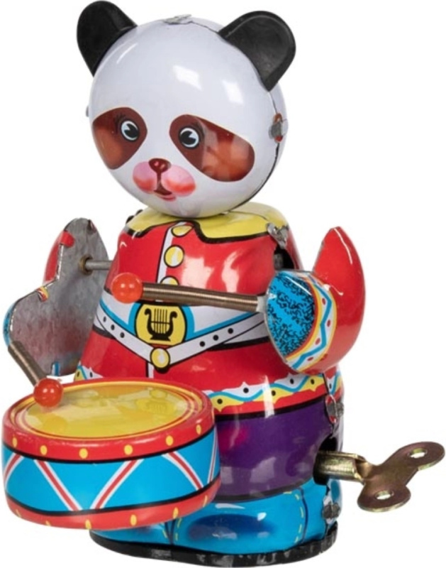 Plechová hračka - Retro panda s bubínkem na klíček (Goki)