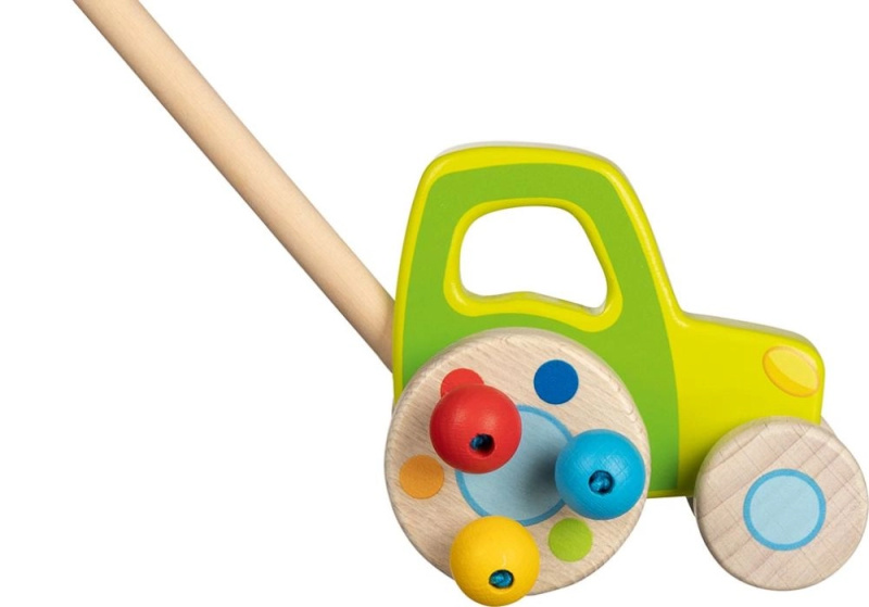 Goki Jezdík na tyči Traktor zelený dřevěný