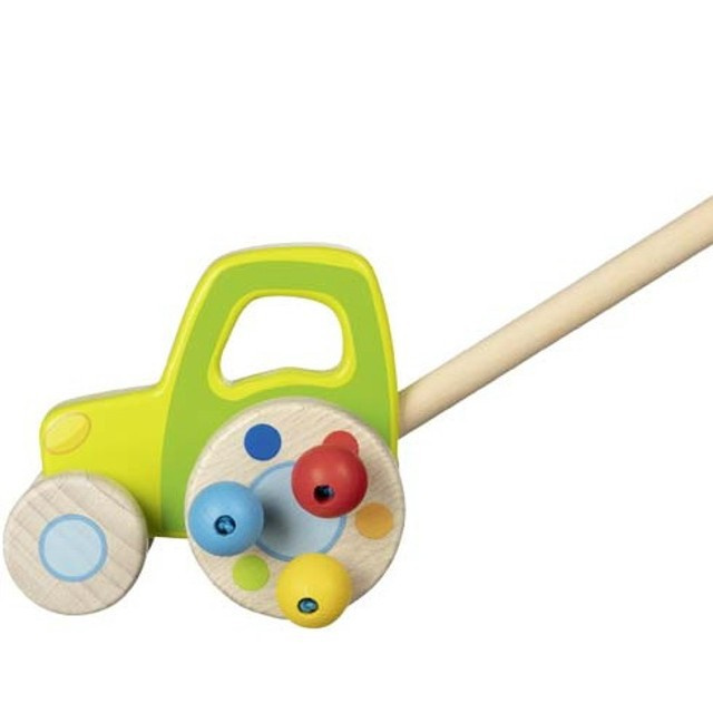 Goki Jezdík na tyči Traktor zelený dřevěný