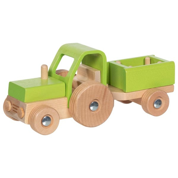 Auto - Dřevěný traktor s valníkem zelený (Goki)