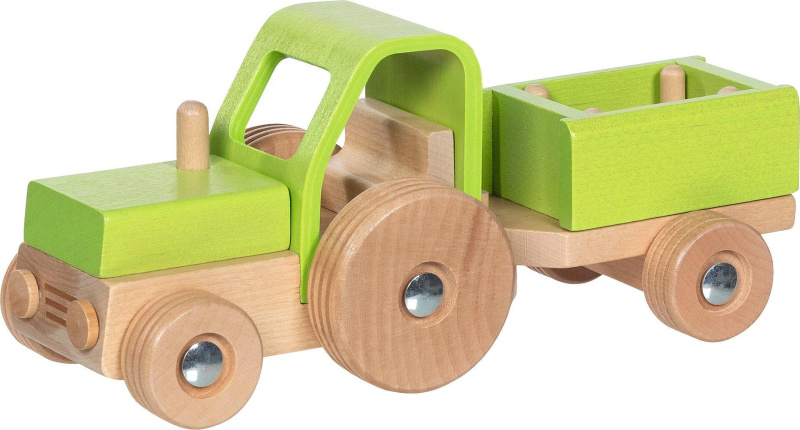 Auto - Dřevěný traktor s valníkem zelený (Goki)