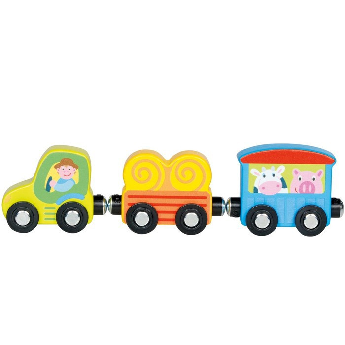 Vláčkodráha auto - Traktor s vagónky dřevěný (Goki)