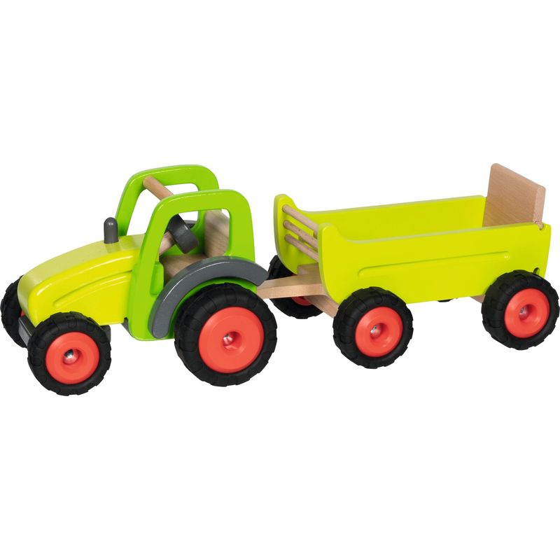 Dřevěný traktor s přívěsem Goki Premium